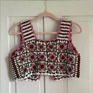 Anthropologie Pink Pattern Crochet Crop Top